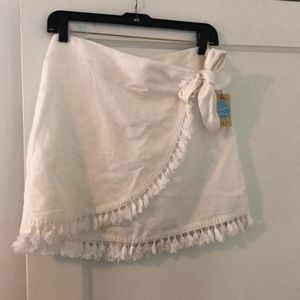 NWT White Linen Tassel Skirt